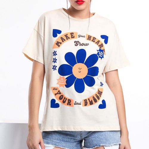 T-shirt à imprimé slogan et floral - SHEIN - Modalova