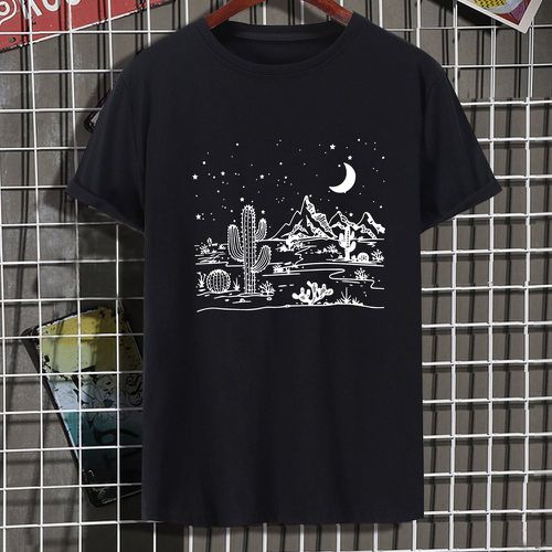 T-shirt lune et à imprimé cactus - SHEIN - Modalova