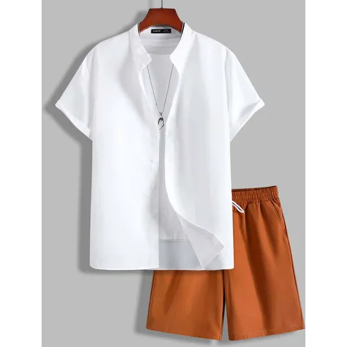 Unicolore à col montant Chemise & Short (sans t-shirt) - SHEIN - Modalova