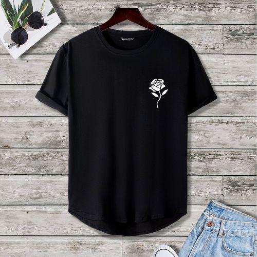 T-shirt à imprimé floral asymétrique - SHEIN - Modalova