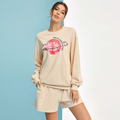 Sweat-shirt à motif slogan et floral & Short de sport - SHEIN - Modalova