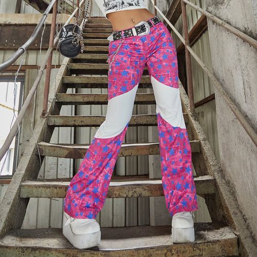 Pantalon à imprimé étoile taille haute à blocs de couleurs évasé (sans ceinture) - SHEIN - Modalova