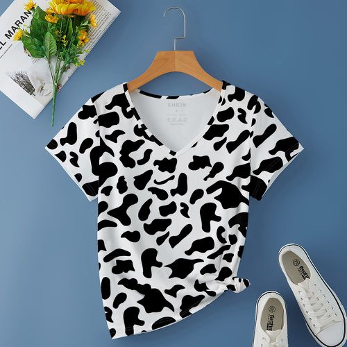T-shirt à imprimé vache col en V - SHEIN - Modalova