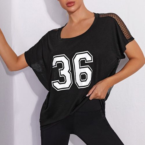 T-shirt de sport à imprimé chiffre en tulle - SHEIN - Modalova