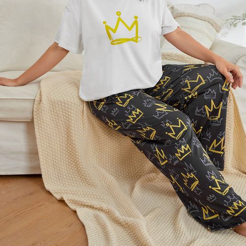 Ensemble de pyjama pantalon et t-shirt à imprimé couronne - SHEIN - Modalova