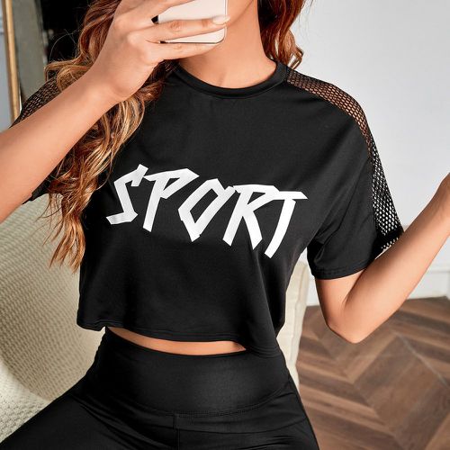 T-shirt de sport court à lettres en résille - SHEIN - Modalova