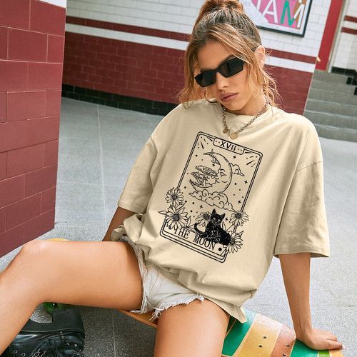 T-shirt oversize lune et à imprimé chat - SHEIN - Modalova