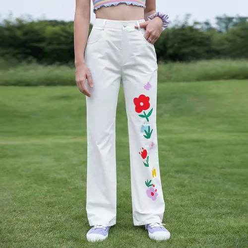 Pantalon droit à imprimé floral - SHEIN - Modalova