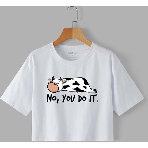 T-shirt court à motif slogan et vache - SHEIN - Modalova