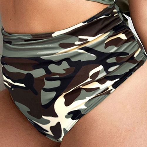Bas de bikini à imprimé camouflage à ruché - SHEIN - Modalova