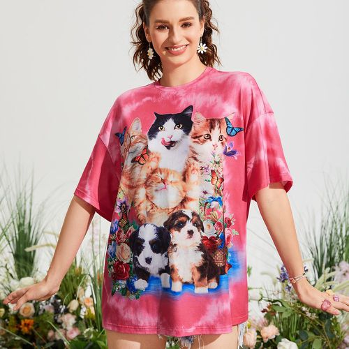 T-shirt à imprimé chat et papillon - SHEIN - Modalova