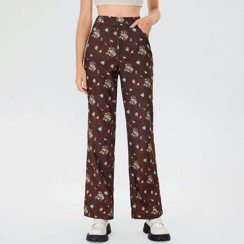 Pantalon évasé à imprimé floral en velours côtelé - SHEIN - Modalova