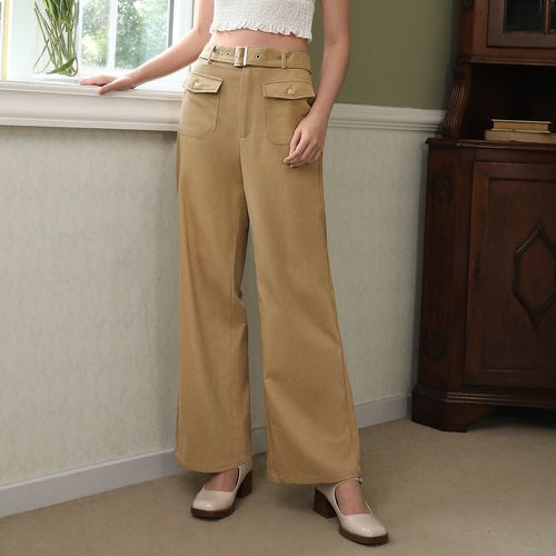 Pantalon ample taille haute à poche à rabat ceinturé - SHEIN - Modalova