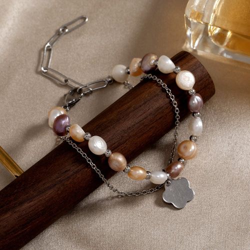 Bracelet multicouche à fleur avec perles naturelles - SHEIN - Modalova
