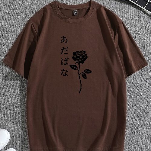T-shirt fleuri et imprimé japonais - SHEIN - Modalova