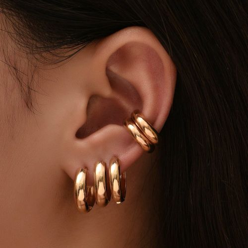 Pièces Minimaliste Créole & 1 paire Clips D'Oreilles Cuivre Bijou - SHEIN - Modalova