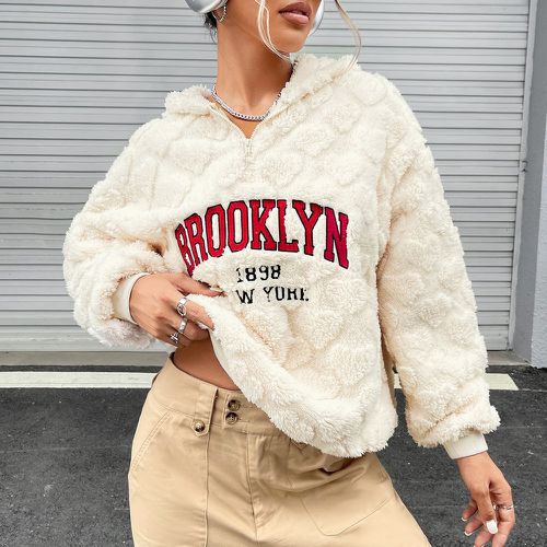 Sweat-shirt à capuche à broderie zippé en flanelle - SHEIN - Modalova