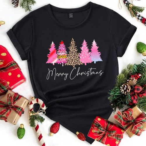 T-shirt à imprimé Noël col rond - SHEIN - Modalova
