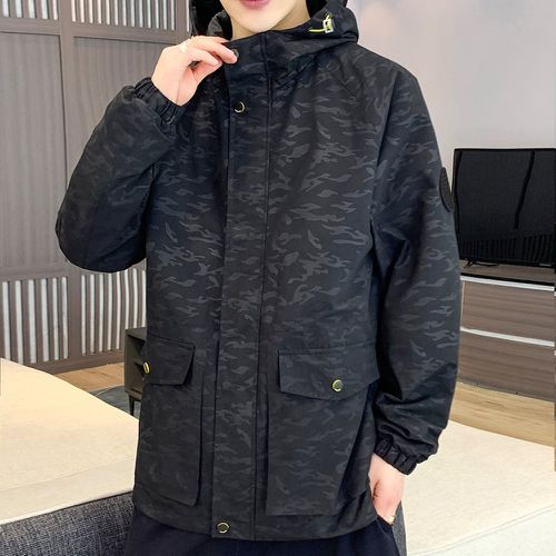 Manteau à capuche à imprimé camouflage manches raglan à cordon - SHEIN - Modalova