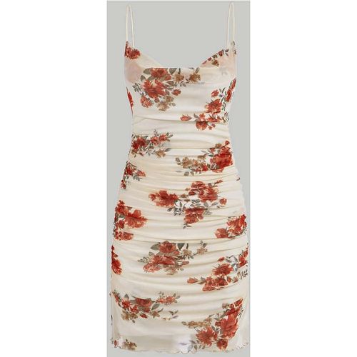 Robe à fines brides à imprimé floral drapé à ruché en tulle - SHEIN - Modalova