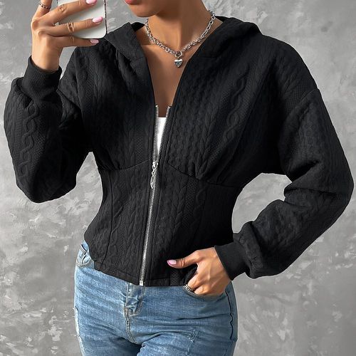 Sweat-shirt à capuche zippé en tricot torsadé - SHEIN - Modalova