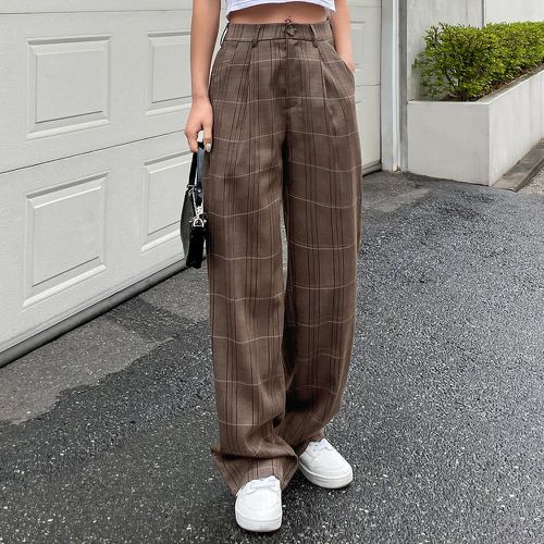 Pantalon taille haute ample à carreaux - SHEIN - Modalova
