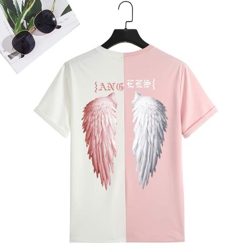 T-shirt à motif d'aile et de lettre à blocs de couleurs - SHEIN - Modalova