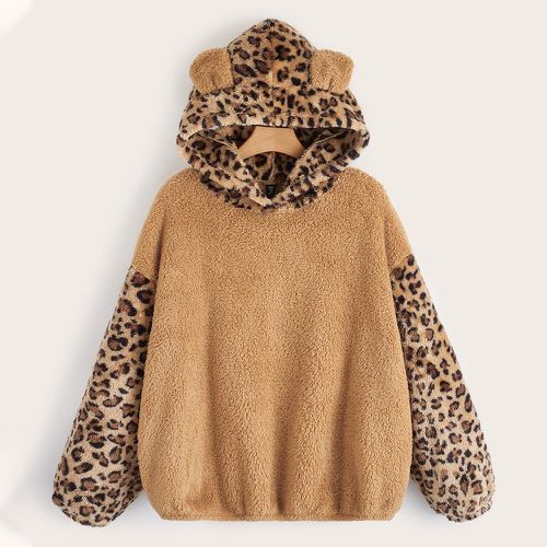 Sweat-shirt à capuche en peluche avec motif léopard design oreille 3D - SHEIN - Modalova