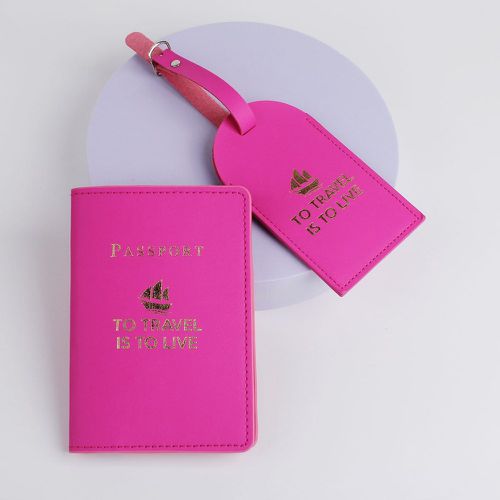 Rose fluo à imprimé lettre Étui à passeport avec Étiquette pour valise - SHEIN - Modalova