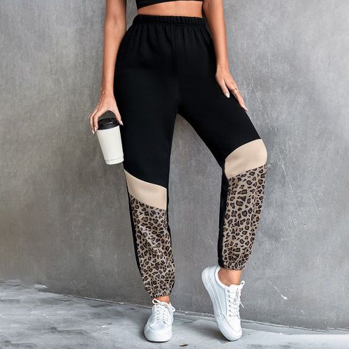 Pantalon de survêtement avec motif léopard à blocs de couleurs - SHEIN - Modalova