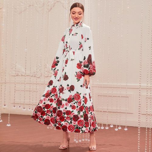 Pièce Robe chemise à manches bouffantes ceinturé à imprimé floral - SHEIN - Modalova