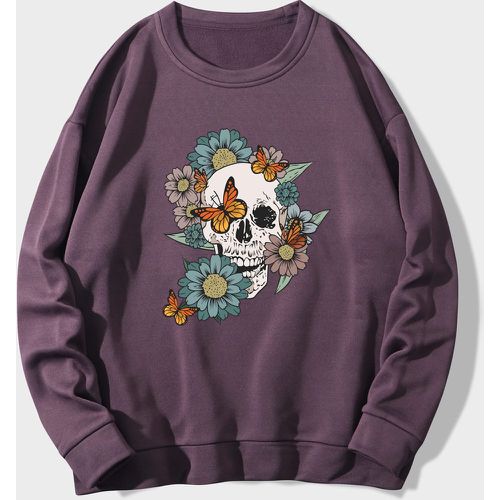 Sweat-shirt à imprimé floral et squelette à doublure thermique - SHEIN - Modalova