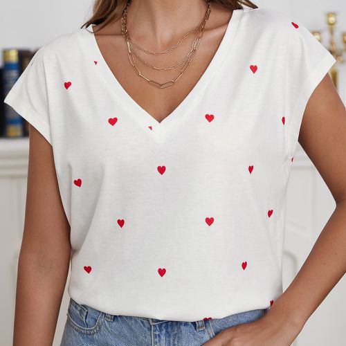 T-shirt à imprimé cœur manches chauve-souris - SHEIN - Modalova