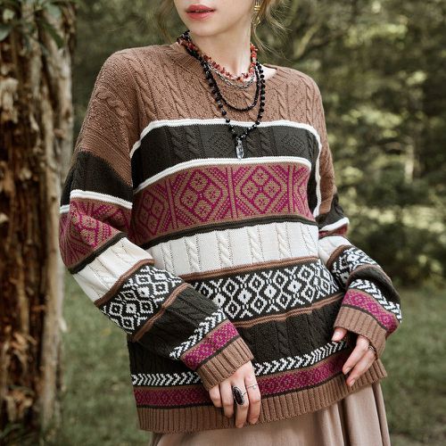 Pull à motif géométrique à blocs de couleurs en tricot torsadé - SHEIN - Modalova