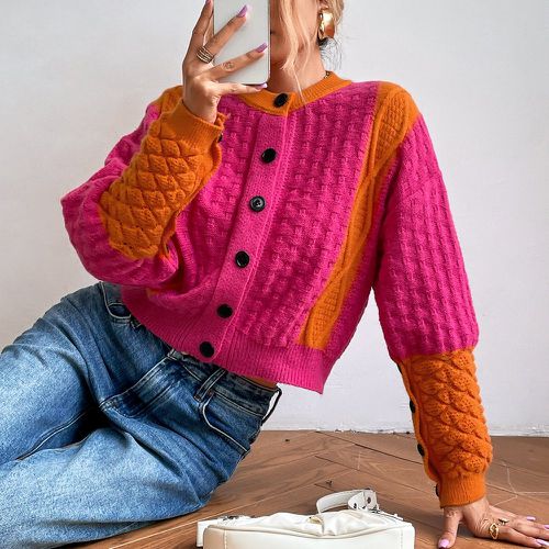 Cardigan en tricot à blocs de couleurs texturé - SHEIN - Modalova