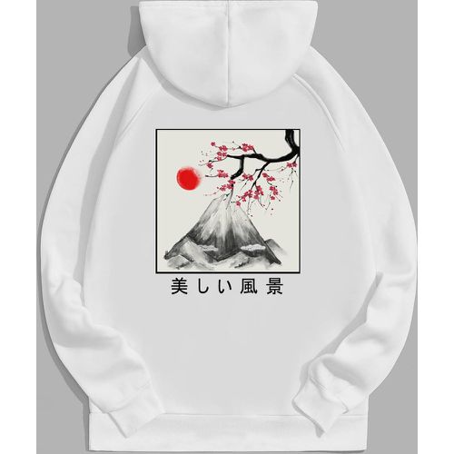 Sweat-shirt à capuche à imprimé lettre japonaise et floral à poche kangourou à doublure thermique à cordon - SHEIN - Modalova