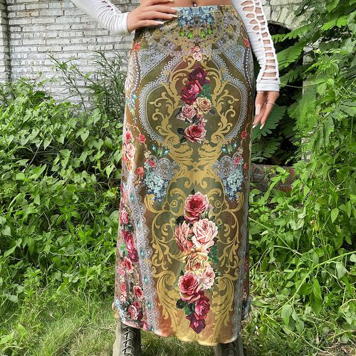 Jupe grunge taille haute fleuri à imprimé baroque à ourlet ondulé - SHEIN - Modalova