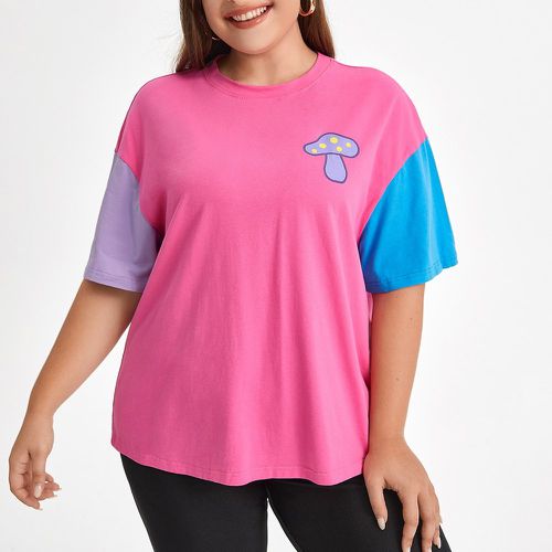 T-shirt à imprimé champignon à blocs de couleurs - SHEIN - Modalova