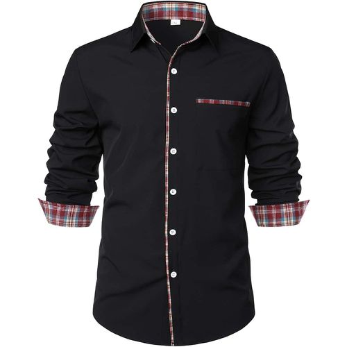 Chemise à carreaux à bordure contrastante patch à poche - SHEIN - Modalova