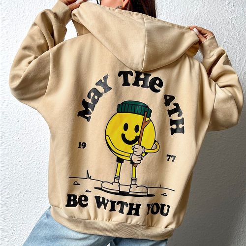 Sweat-shirt à capuche à motif dessin animé et slogan - SHEIN - Modalova