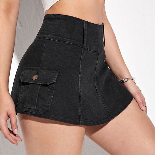 Jupe en jean taille haute poche à rabat zippé - SHEIN - Modalova