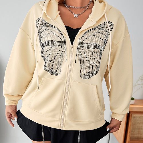 Sweat-shirt à capuche à strass à motif papillon zippé à cordon - SHEIN - Modalova