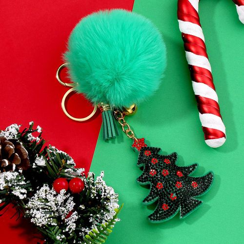 Porte-clés Noël à strass arbre & breloque pompon - SHEIN - Modalova