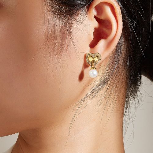 Pendants d'oreilles zircone cubique à détail cœur perle de culture - SHEIN - Modalova