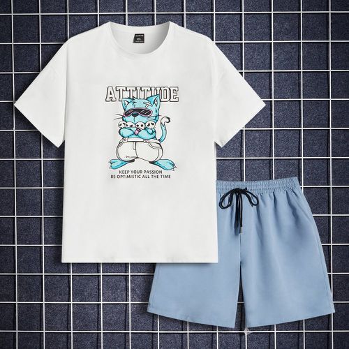 Short & T-shirt à motif lettre et dessin animé - SHEIN - Modalova