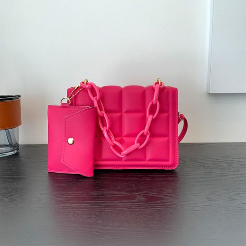 Sac carré mini rose fluo à rabat avec porte-monnaie - SHEIN - Modalova
