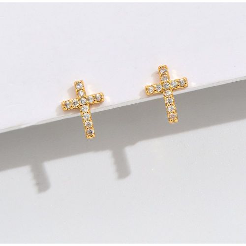 Pièce Zircone Cubique Croisé Clous D'oreilles Cuivre Bijou - SHEIN - Modalova