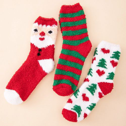 Paires Chaussettes duveteuses arbre de Noël & à motif père Noël - SHEIN - Modalova