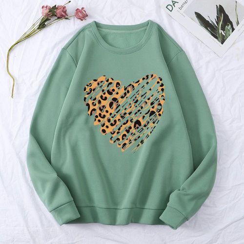 Sweat-shirt thermique à imprimé léopard et cœur - SHEIN - Modalova