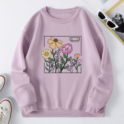Sweat-shirt à imprimé fleur à doublure thermique - SHEIN - Modalova